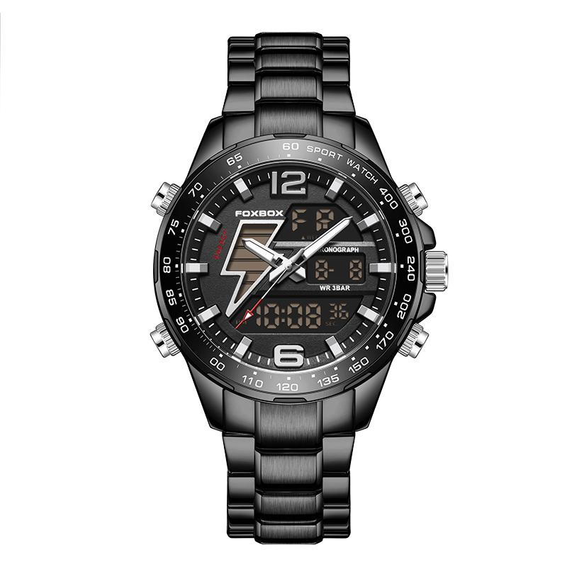 FOXBOX Top Luxury Mens Watch LIGE Fashion LED Digital Watches Men Gifts 50M Waterproof Luminous Steel Quartz Wristwatches Reloj