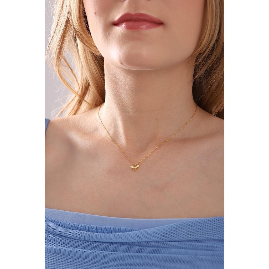 Женское ожерелье из стерлингового серебра 925 пробы с минимальной стрекозой и белым цирконом