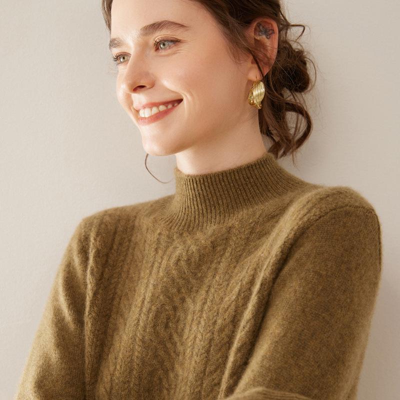 High Neck Cashmere Sweater - Loose Fit Solid Color Knit for Autumn and Winter