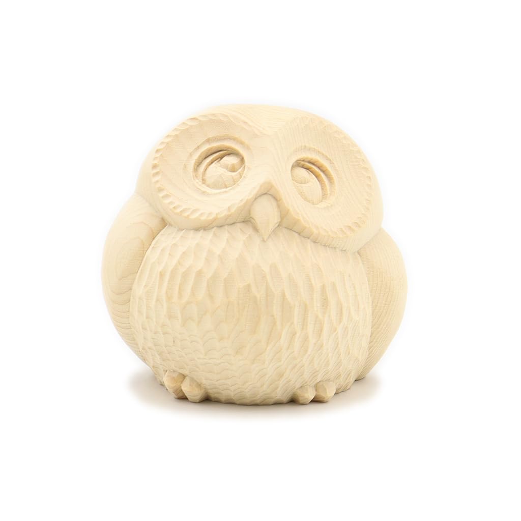 Kurita's Special Buddhist Statue [Night Watchman] Owl (Total Height 6cm, Width 7cm, Depth 6cm) High-quality Wood Carving Made from Cypress Wood 18244
