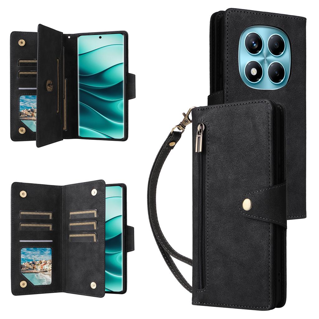 For Xiaomi Redmi Note 14 Pro 4G Case Zipper Wallet Leather Stand Phone Cover Rivet Decor