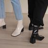 Мода Женщины Высокие Каблуки Челси Ботильоны 2024 Зима Новая Мода Толстые Туфли Повседневная Женская Обувь Квадратный Носок Молния Мотоцикл Ботас
