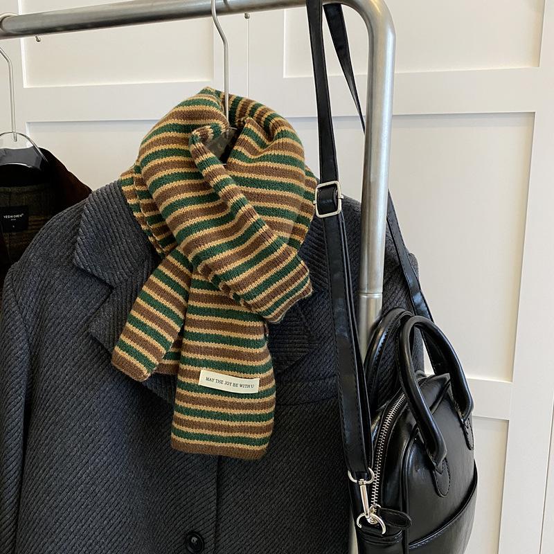 Autumn and Winter Atmosphere Scarf To Keep Warm and Color Blocked Retro Student Scarf Contrasting Color Stripes Korean Gentle Ins Style Girl