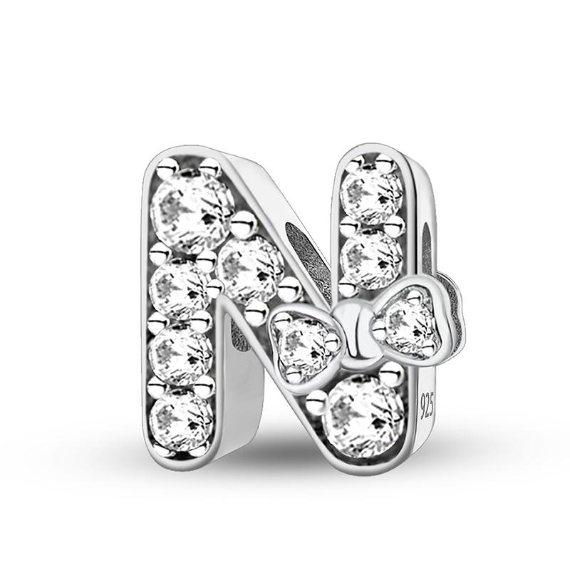 Медные Шармы-Бусины Серии Писем с Узлом-Бабочкой и Цирконами, Подходят для Оригинального Браслета Пандора, Браслета-Бенгла, DIY Ювелирные Изделия для Женщин, Подарок