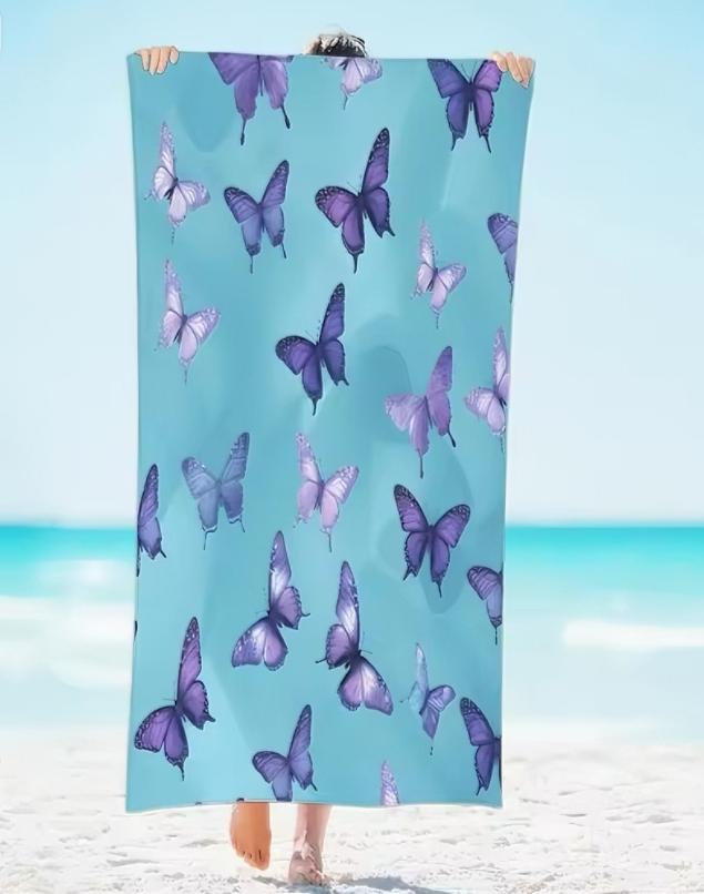 Aesthetic Butterfly Pattern Beach Towel, Large Microfiber Sand Free Quick Dry Towel for Summer Vacation