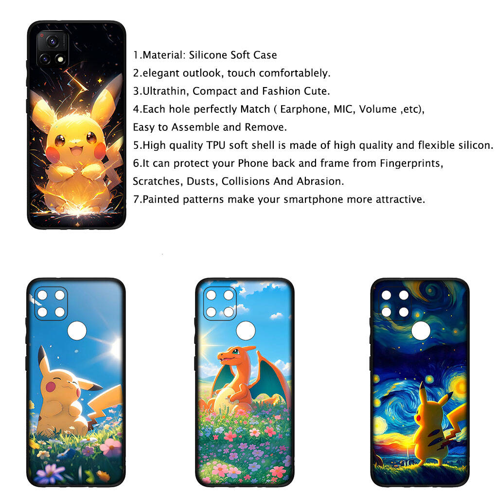 Cover for iPhone 17 16 15 Xiaomi Poco Redmi Note 14 13 12 Pro Max 9 16e Samsung Galaxy S25 S24 S23 OPPO Huawei Charmander Pokemon Pikachu Phone Case