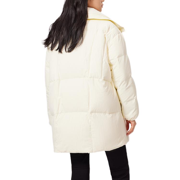Levis FW22 Solid Color Stand Collar Mid-Length Down Jacket Women Outerwear Off-White A5179-0001