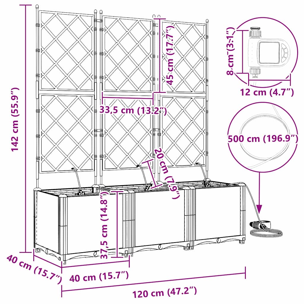 Garden Planter Set 3 pcs Brown 120 x 40 x 142 cm Plastic