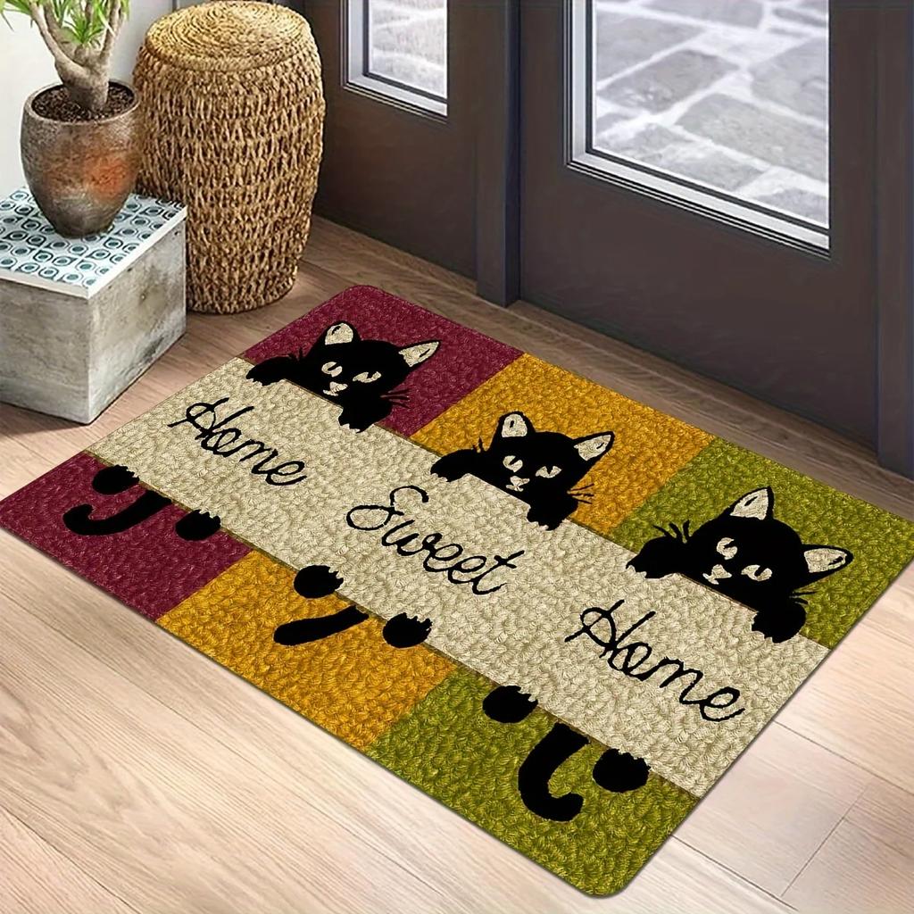 Cat's Sweet Home Pattern Mat Welcome Floor Decor Carpet Non-slip Easy To Clean Area Rug  Living Room Household Washable Doormats