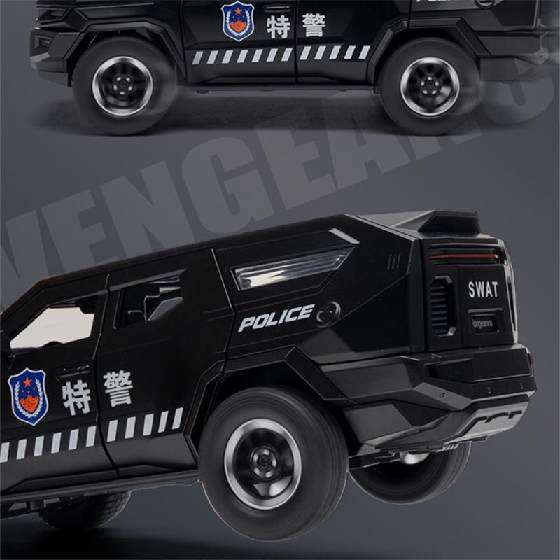1:24 Vengeance Alloy Explosion Proof Vehicle Model Metal Police Armored Off-road Vehicle Car Model Sound and Light Kids Toy Gift
