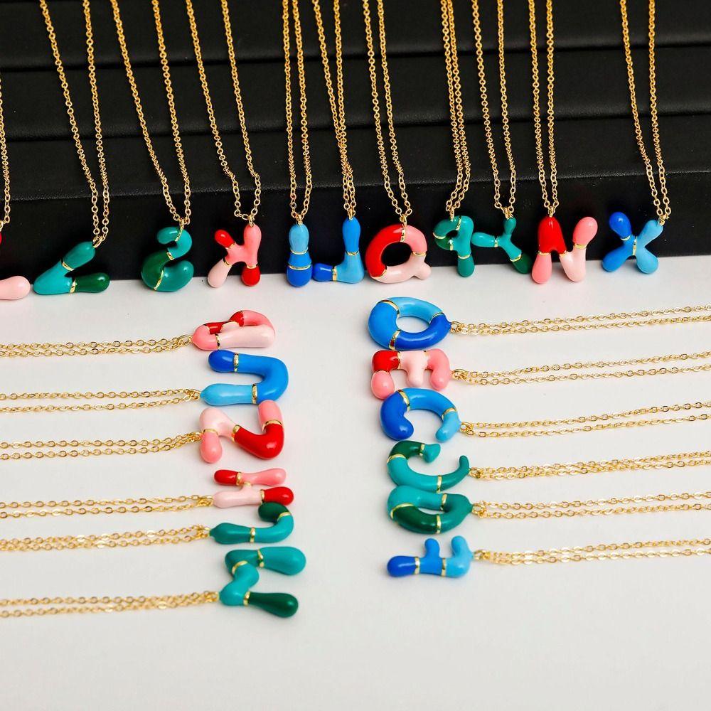 Bubble Alphabet Pendant Necklace Dripping Oil Minority Clavicle Chain  Men