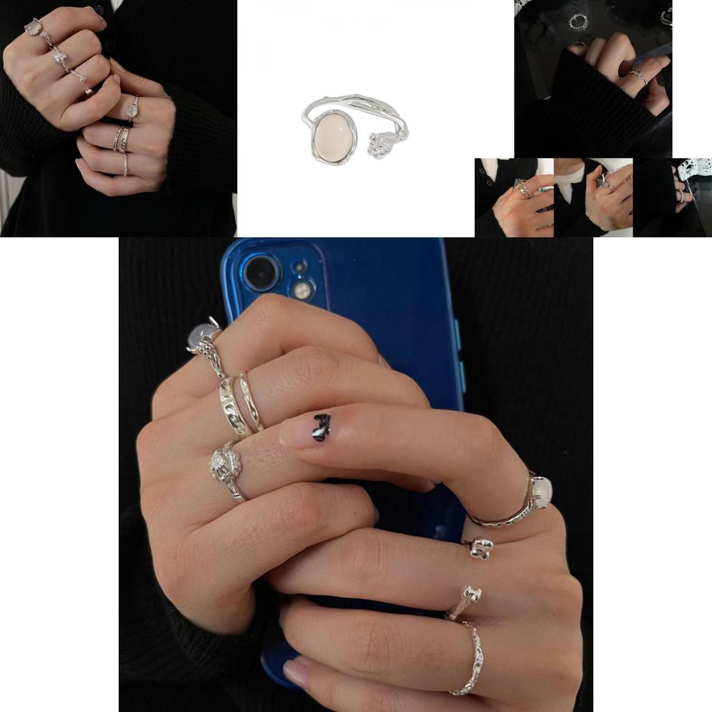 Потрясающее корейское геометрическое открытое регулируемое кольцо из стерлингового серебра 925 пробы с уникальными кристаллами-самоцветами