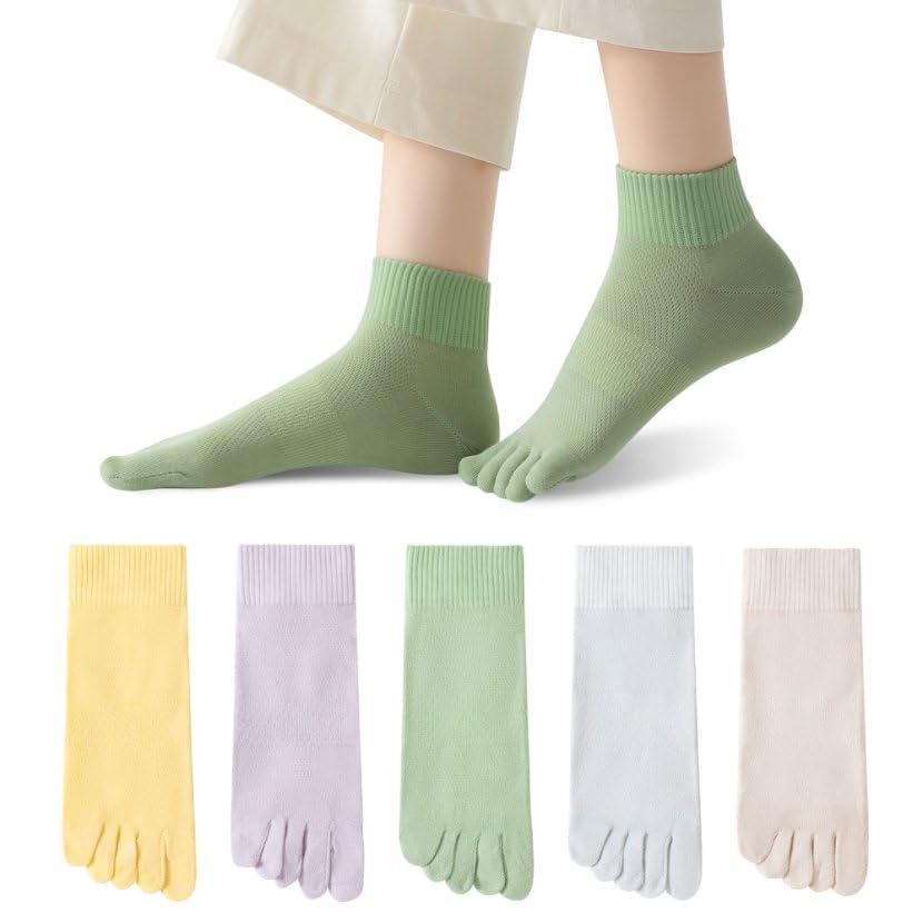 Носки Ferriya с внутренними антибактериальными и бесшовными хлопковыми носками для и размеров 5 пар женские пятипалые носки, сетка, устойчивая к запаху, дышащие, для бега,