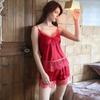 Women's Satin Pajamas Set Lace And Shorts Two Cami Top Piece Sleepwear with Built-in Bra Sexy