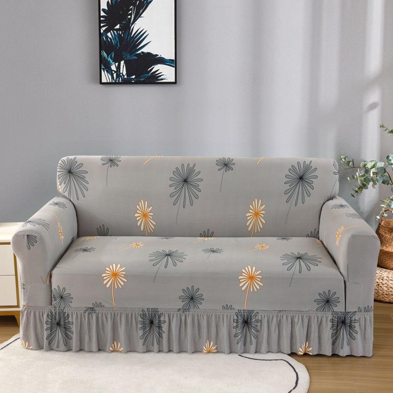 Elastic-Band Fitted Sofa Slipcovers with Ruffle Skirt - Machine Washable Polyester and Spandex Sofa Covers for Armchair, Loveseat, 3-Seater, 4-Seater