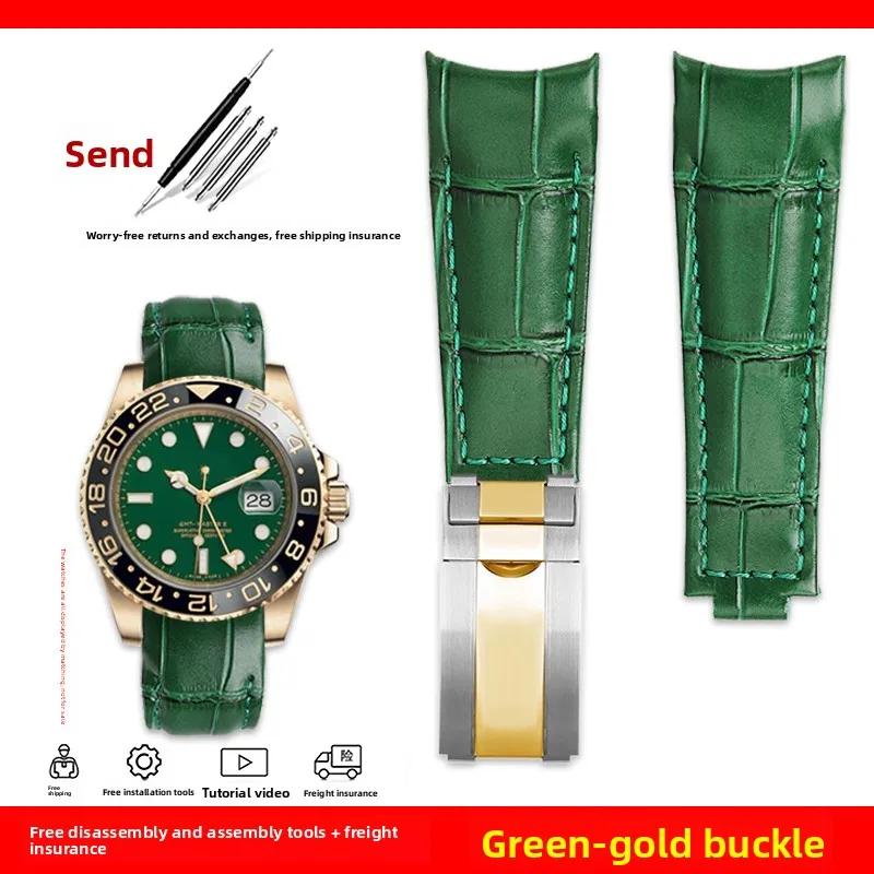Изогнутый ремешок для часов 20 мм Original Style Для Rolex Water Ghost Натуральная кожаный ремешок GMT Submariner Daytona мужской браслет