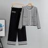 Women's Spring New Fashion Casual Plaid Sweater Wide Leg Pants Knit Two Piece Set
