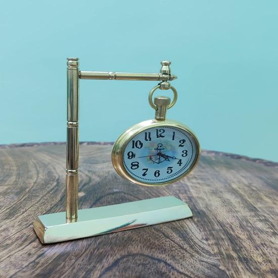 Красивые настольные часы ручной работы в винтажном антикварном стиле из латуни с подставкой для дома