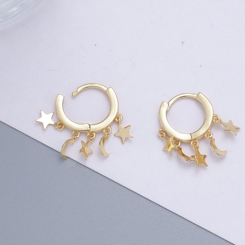 Серьги-кольца с кисточками из стерлингового серебра 925 пробы в форме луны и звезды, женские простые французские круглые серьги, ювелирные изделия ручной работы