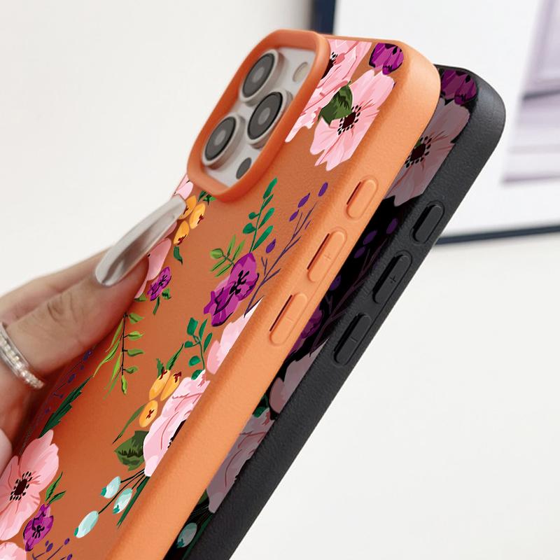 Матовая кожа текстура TPU мягкий чехол для телефона iPhone 16 Pro Max 15 Pro 14 13 12 11 цветочный принт тонкий ударопрочный бампер чехол