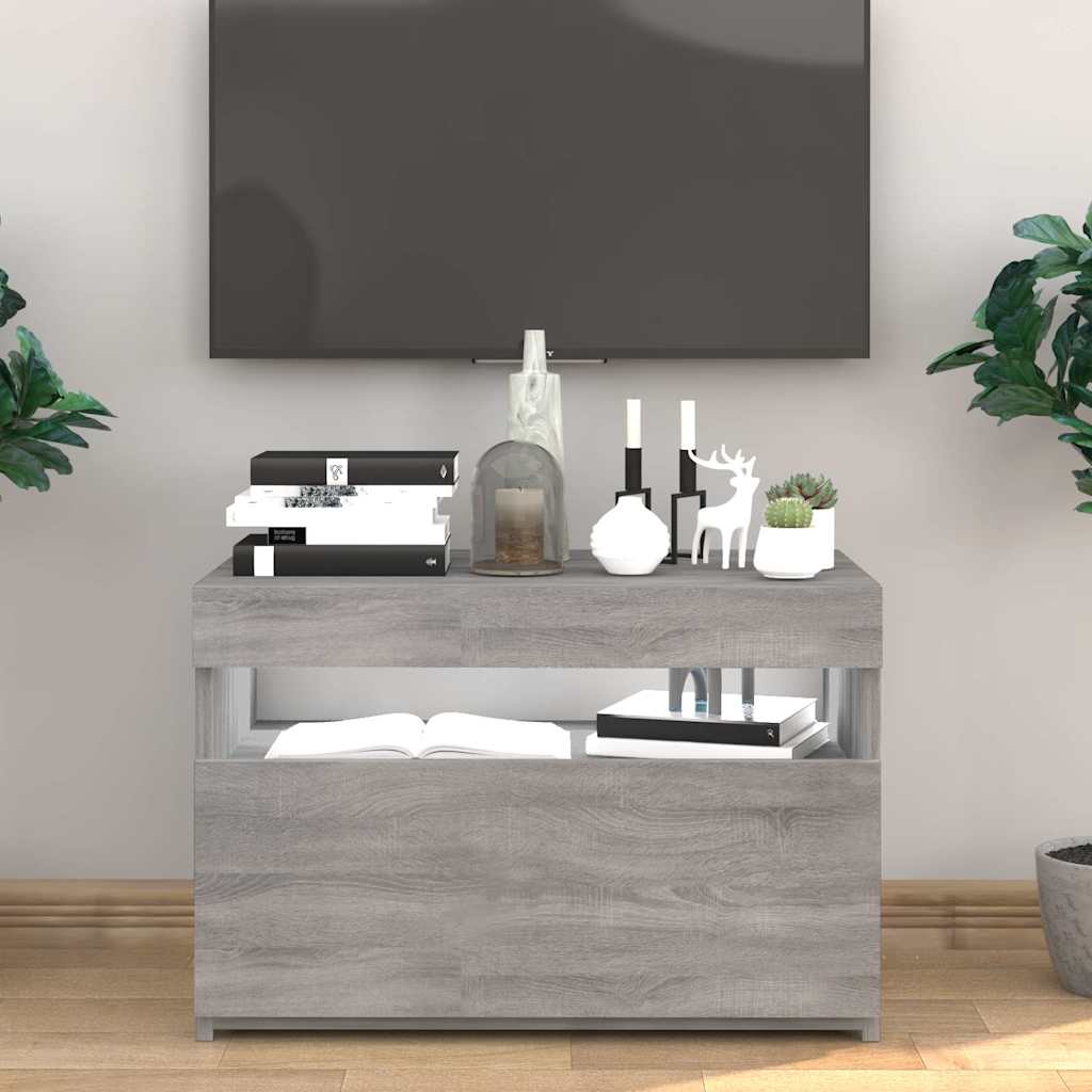 Vidaxl Szafka Pod Tv Z Oświetleniem Led, Szary Dąb Sonoma, 60X35X40 Cm