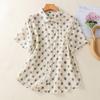 Summer Polka Dot Cotton Linen Printed Shirt Short Sleeved Lapel Cardigan Shirt Top for Women