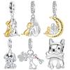 Copper Moon Girl Dog Charms Beads Fit Original Bracelet Making Gift For Woman Jewelry Diy Fashion Pendant