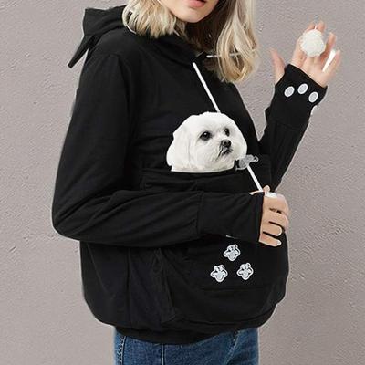 Женский однотонный пуловер с длинными рукавами и большим карманом для питомца