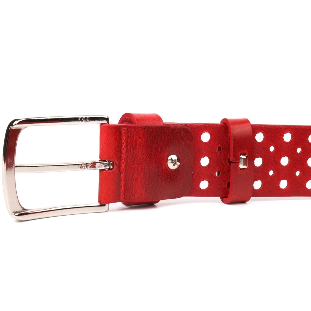 Ремень женский с перфорацией из натуральной кожи GRANDE PELLE Leather Belt 21477 Красный