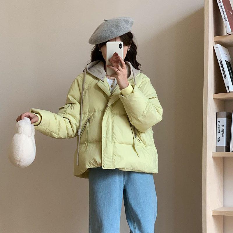 Съемная вязаная шапка-пуховик женская короткая зимняя 2024 новая утолщенная теплая маленькая белая куртка на утином пуху