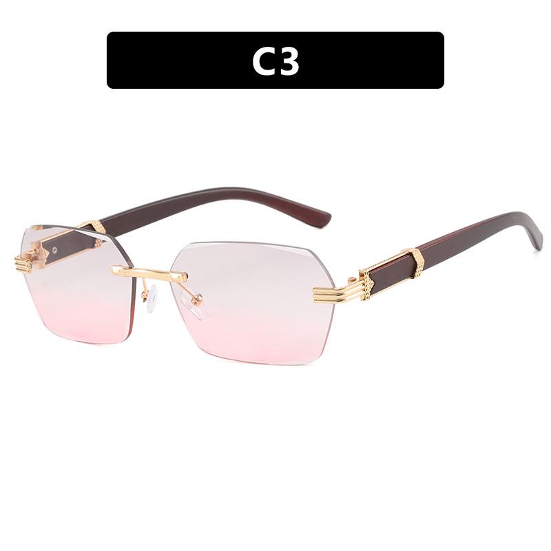 Трендовые безободковые солнцезащитные очки неправильной квадратной формы с маленькими дужками под дерево