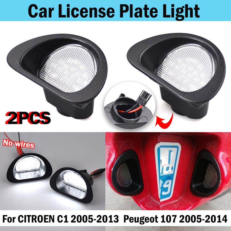 2Pcs White LED License Number Plate Light For Citroen C1 Peugeot 107 2005 2006 2007 2008-2013 2014 Error Free Taillights 6340E2
