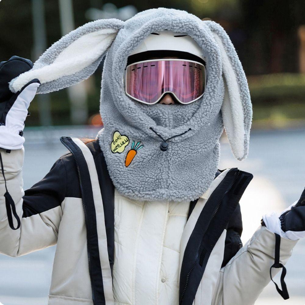 Cartoon Rabbit Ear Balaclava Hat Solid Color Helmet Hat Fashion Masks Hood Beanies Female