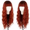 MERISIHAIR Long Ombre Synthetic Orange Red Black Pink Wigs with Bangs Water Wave Synthetic Heat Resistant Fiber Wigs for Women