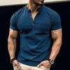 Мужская футболка-henley с коротким рукавом, воротником-стойкой, карманом, однотонная, повседневный топ для мужчин