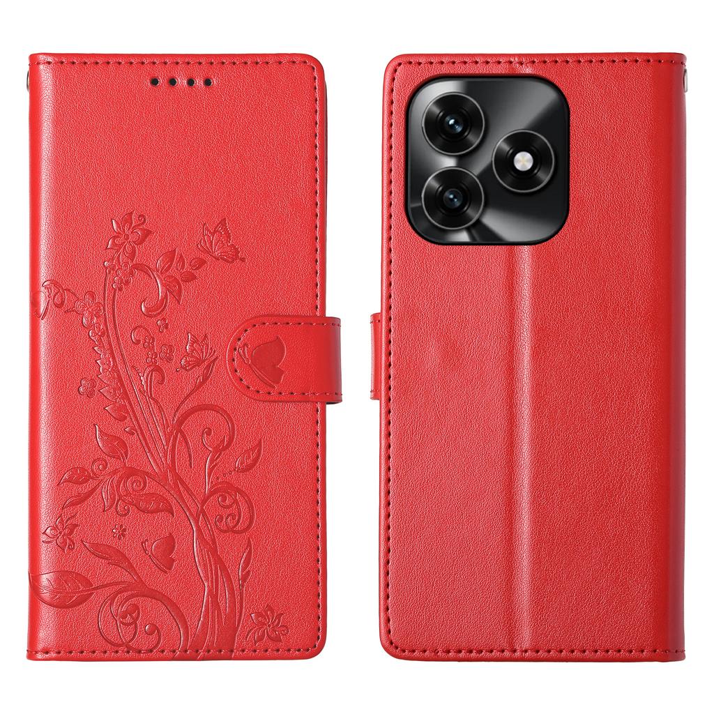 Wallet Case for Honor X5c Plus 4G / X5c 4G / Play10A 4G Butterfly Floral Imprint PU Leather Phone Cover with Wrist Strap
