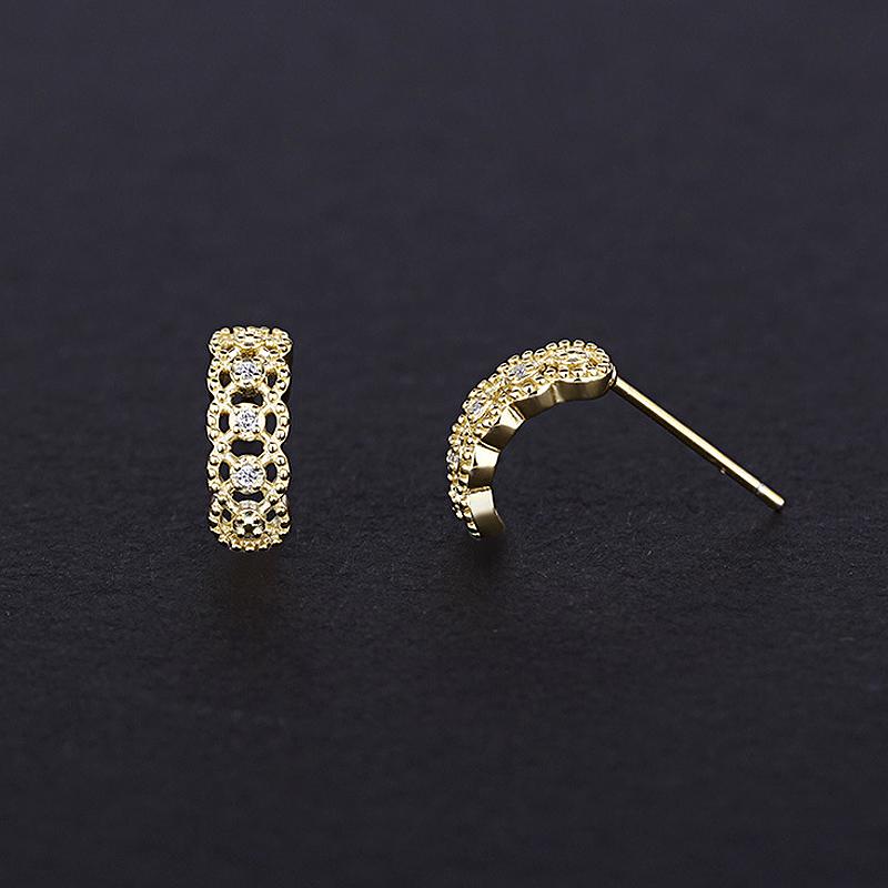 Retro Fashion Hollow Lace Zircon Curved Stud Earrings Simple Women's Geometric Silver Birthday Gift Party Accessories