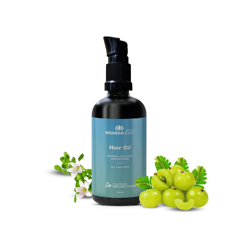 Масло для роста волос Nisarga Herbs (100мл) Для контроля выпадения волос и стимуляции роста волос | Аюрведическая смесь с амлой, нимом, гибискусом и более чем 10 травами | Восстанавливает блеск и