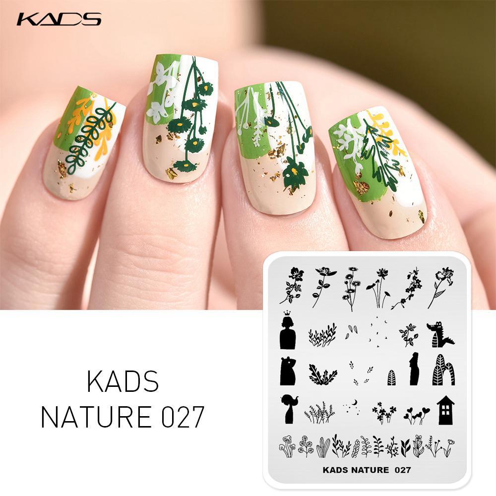 kads Пластины для стемпинга для дизайна ногтей Nature 027 Leaves Flowers Design Image Template Nail Stencil Manicure Overprint Stamping Nails