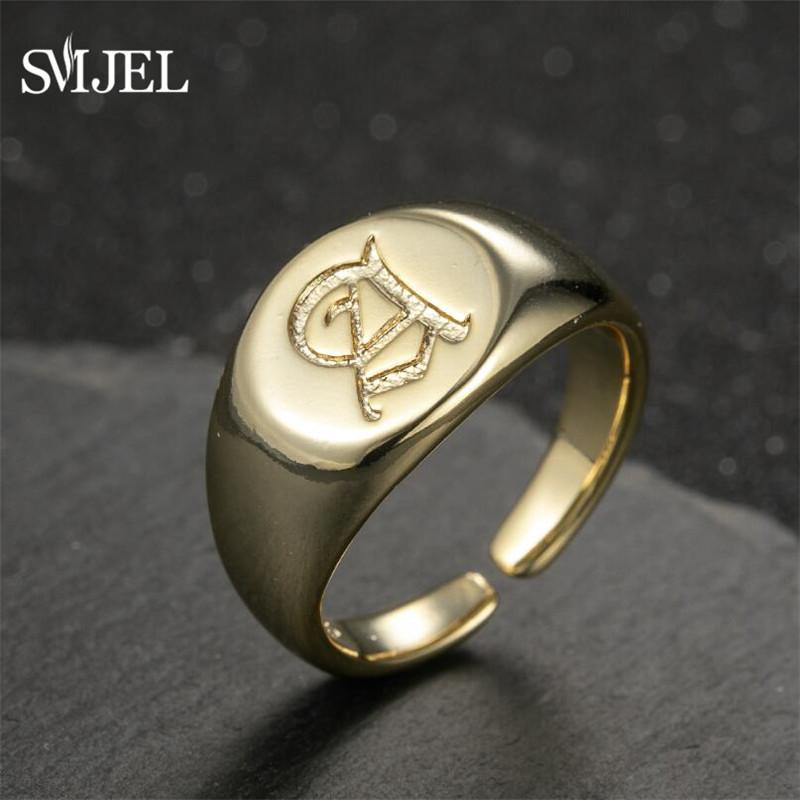 SMJEL Gothic Initial Letter Rings Silver Color Ancient Old English Rings Alphabet Personalize Jewelry Family Christmas Gifts