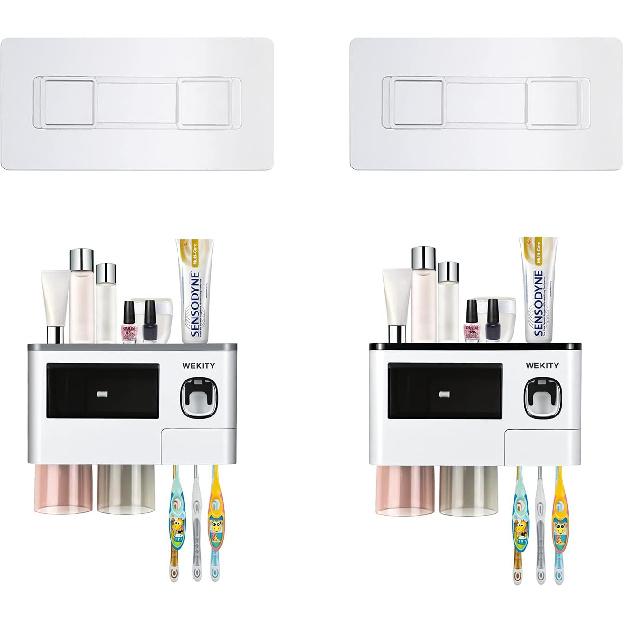 Wekity Toothbrush Holder Wall Adhesives, Wall-Mounted Sticker for Multi-Functional Space-Saving Toothbrush Holder with Toothpaste Dispenser (Wall