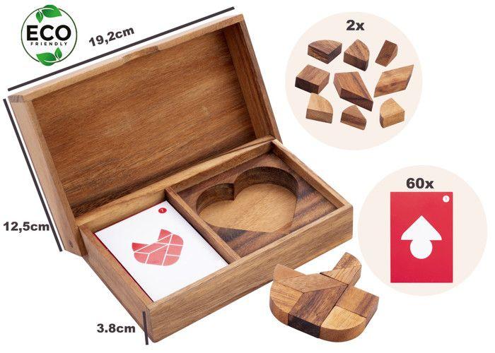 Double Tangram Wooden Heart - Duel - Ecological Wooden Game - 1 and 2 Players - 350101 - 4 Years and Up