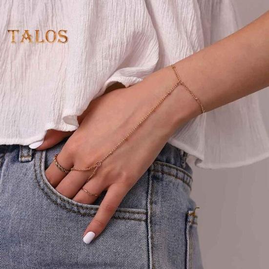 Women Bracelet Ring Integrated Alloy Retro Hand Chain Bracelet Ring Hollow Chain Finger Ring Slave Bracelet Boho Beach Jewelry Gift