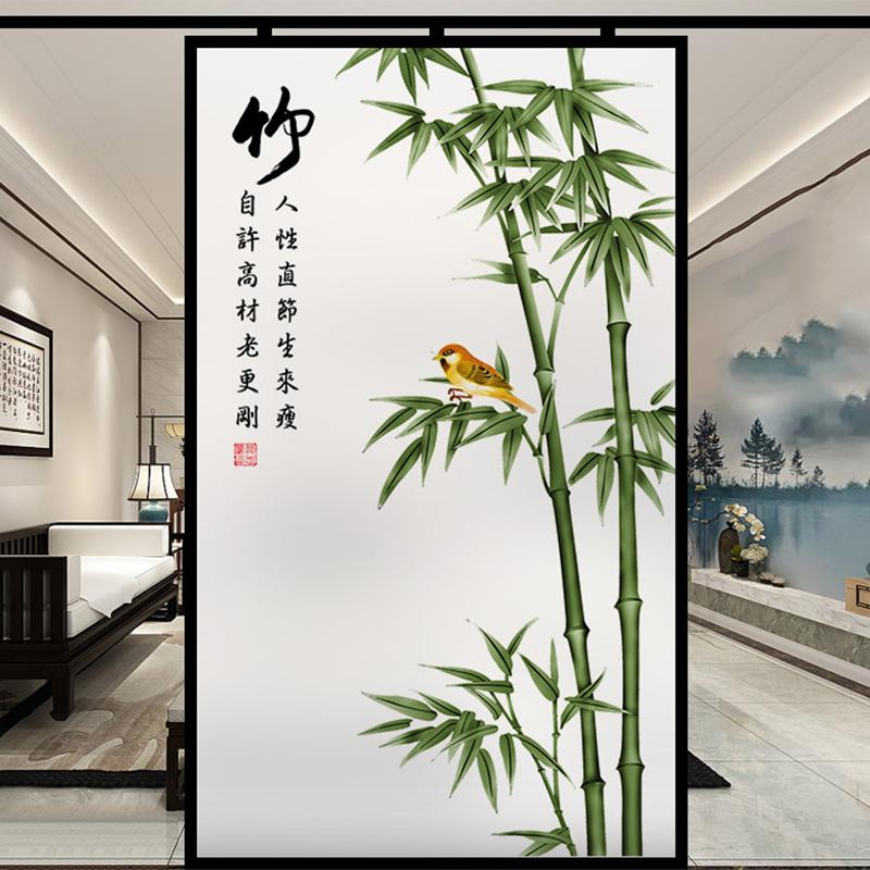 Chinese Ink Bamboo Orchid Flower Painting Glass Film Privacy Windows Film Static Cling Home Decor Stained Window Stickers