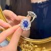 Кольцо открытое Сапфир Симуляция Женское, Высокоуглеродистый Бриллиант Капля Воды Живое Сокровище Кольцо