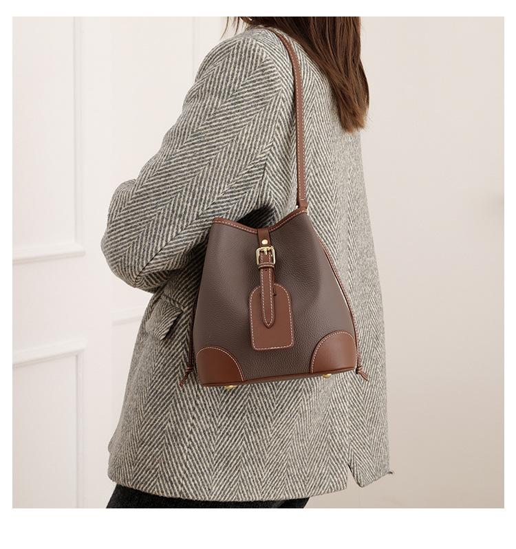 Сумка-ведро из натуральной кожи, подходящая по цвету, женские сумки, новая модная и универсальная женская сумка, сумка из натуральной кожи