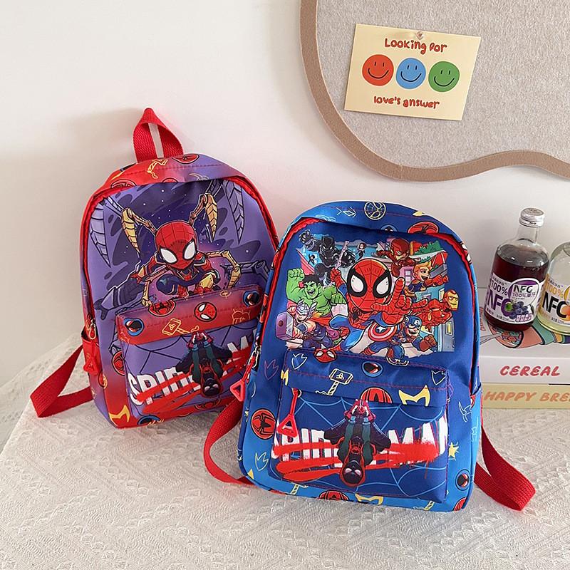 Cartoon Kids Spider Man Backpack For Boys And Girls With Breathable Nylon And Comfortable Shoulder Straps For Kindergarten Daily Use