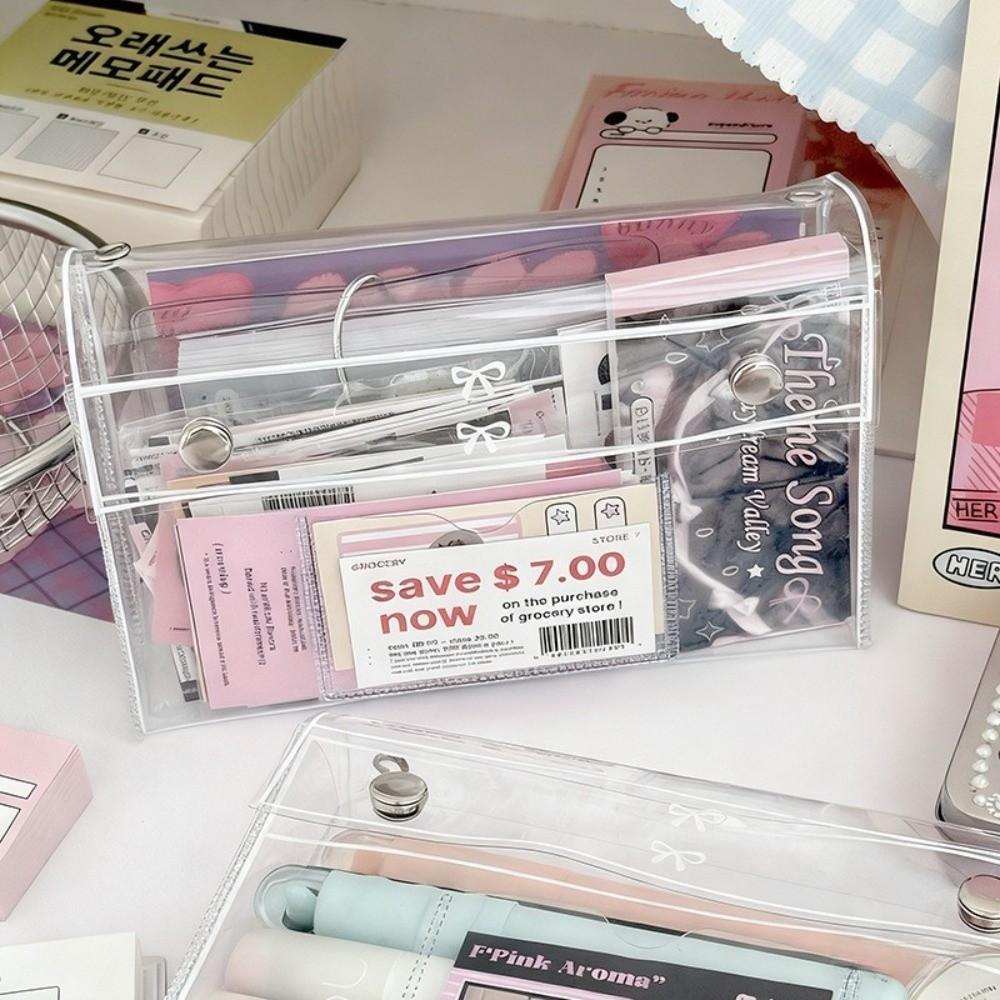 Large Capacity Transparent Pen Bag Clear Stationery Organizer Cosmetic Bag Stationery Storage