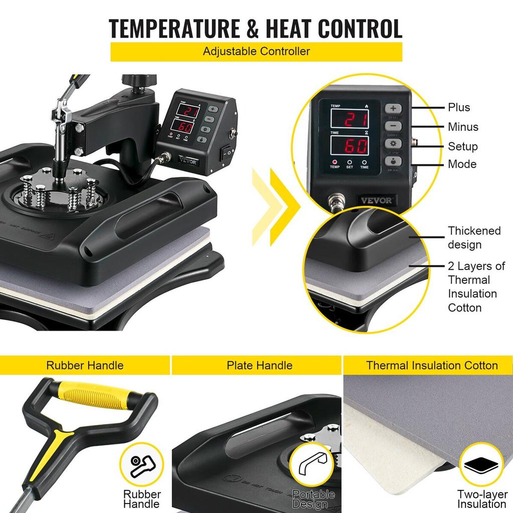 Heat Press Machine 15 x 15 Inch 8 In 1 Heat Press 1000W Sublimation Machine 360° Rotation Swing Away Heat Press 8 In 1 Shirt Printing Machine
