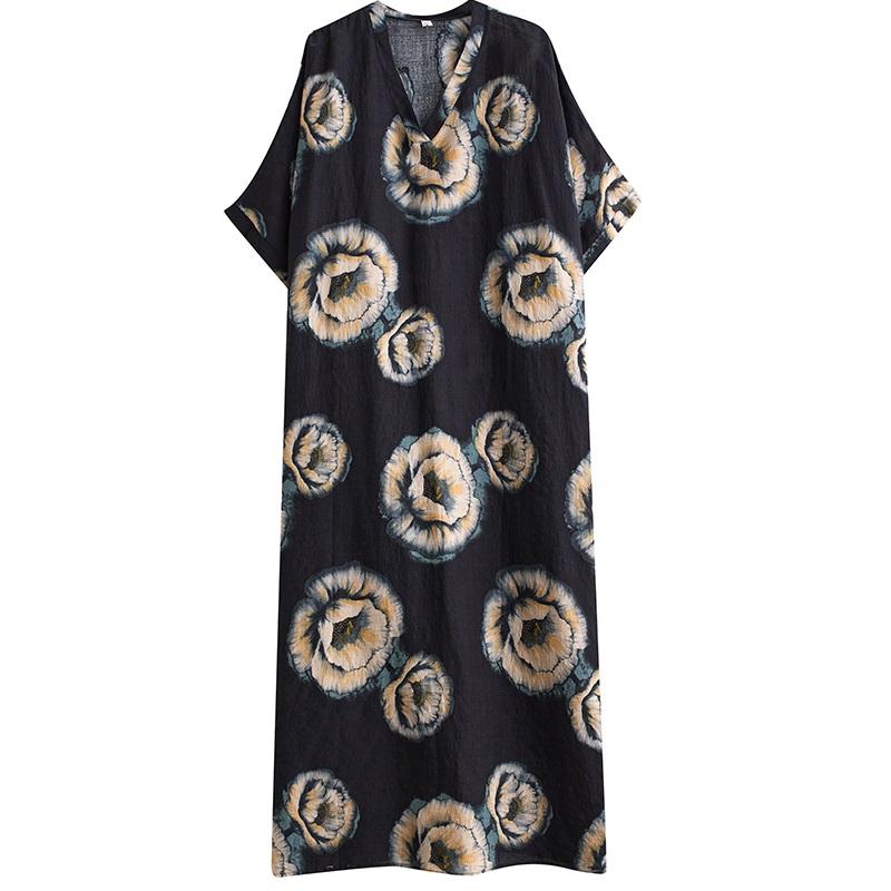 Новое хлопковое винтажное платье с цветочным принтом больших размеров с короткими рукавами для женщин, повседневное свободное длинное летнее платье макси